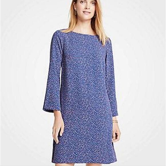 Ann Taylor Confetti Long Sleeve Dress Northwest Blueberry 6 - Picture 1 of 6